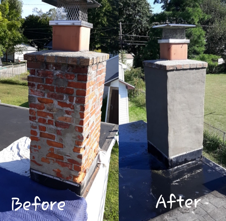 Before and after work by Tiny Tom the chimney sweep and repair company for the masses