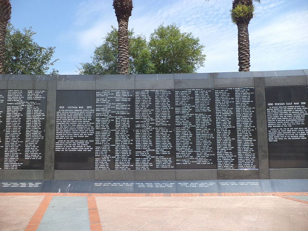 Inspirational Duval County Veterans Memorial Wall Vietnam War section. Tiny Tom Chimney